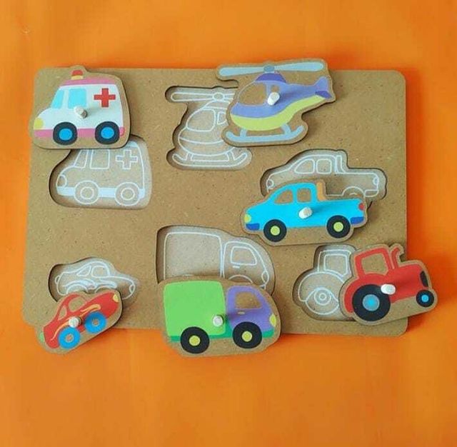Juego De Encastre Con Agarre - Autos - 6 Piezas - Madera