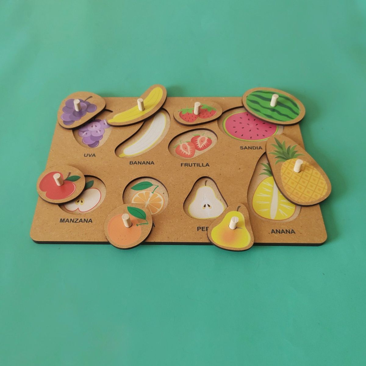 Juego De Encastre Con Agarre - Frutas - 8 Piezas - Madera