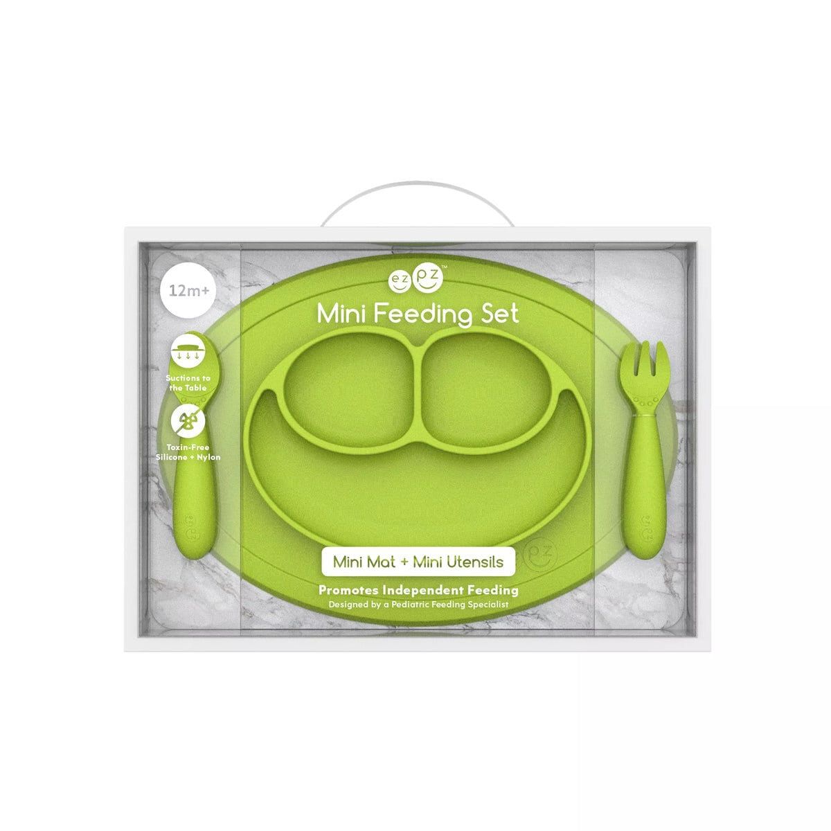 Plato De Silicona Con Divisiones + Tenedor + Cuchara - Mini Feeding Set - 12M+