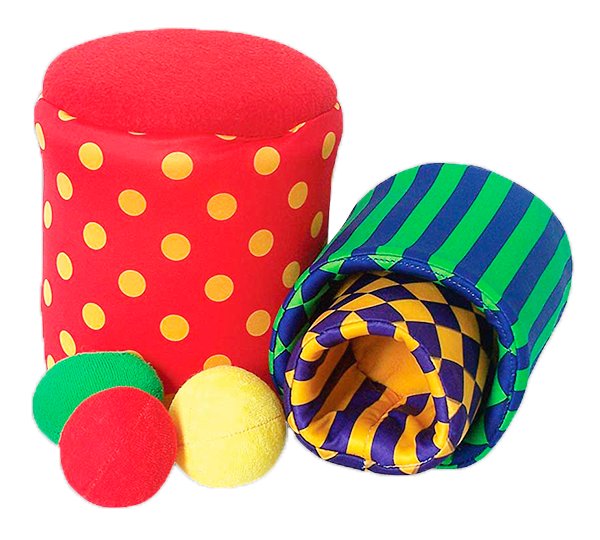 Divertorre Para apilar, encastrar y embocar. 3 vasos y 3 pelotitas todo de tela acolchado