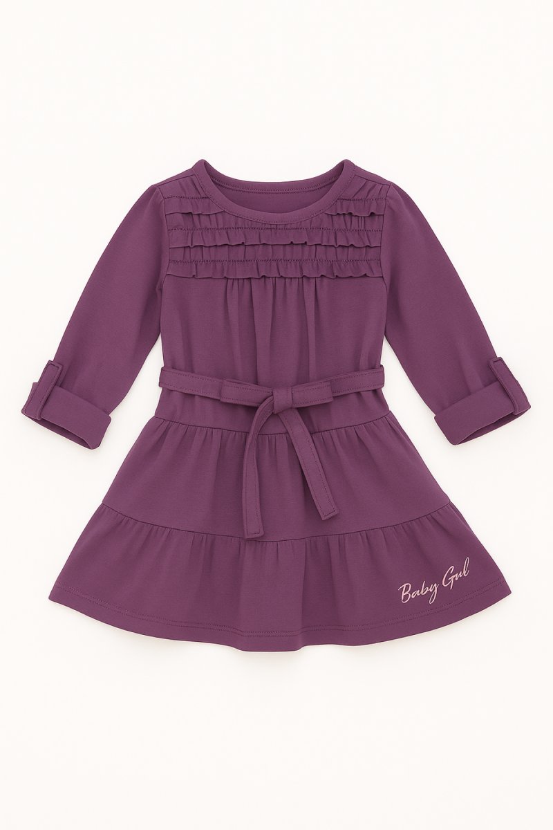 Vestido Manga Larga De Jersey Con Volados