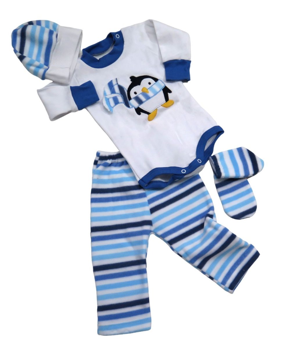 Conjunto o Set De Body Manga Larga Con Gorrito, Pantalon Y Miton De Algodon Y Polar