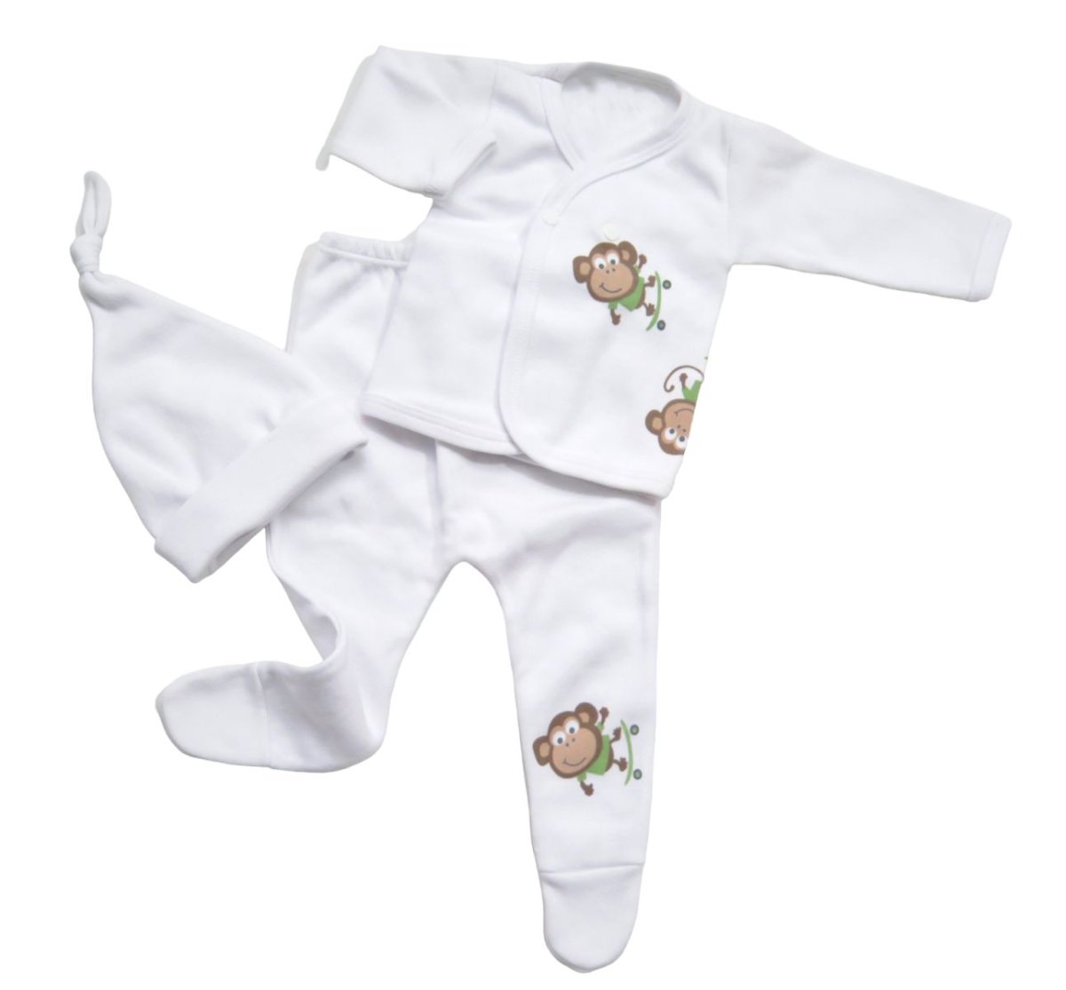 Set de 3 piezas bebe gorrito batita y ranita (En caja)