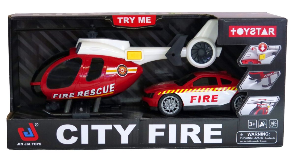 Auto Y Helicoptero De Bomberos - City Fire - Helicoptero Con Luz y Sonido