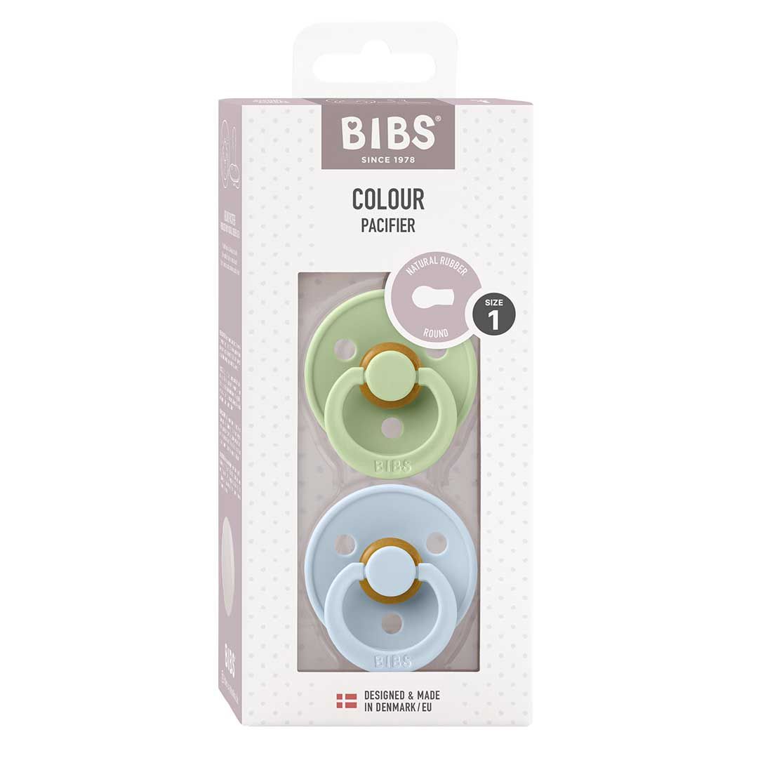 Chupete Bibs Colour Pacifier x 2 - Baby Blue / Pistachio - Tetina De Caucho Natural - Latex - 0-6 Meses