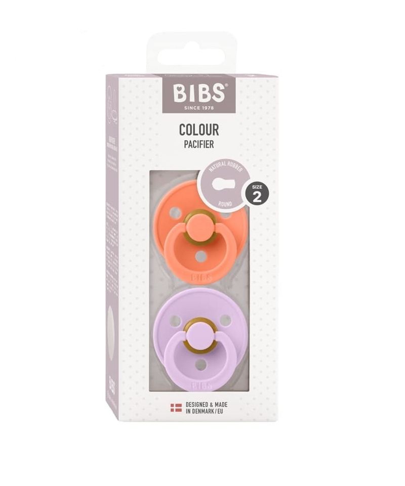 Chupete Bibs Colour Collection x 2 - Papaya / Violet Sky - Tetina De Caucho Natural - Latex - 6-18 Meses
