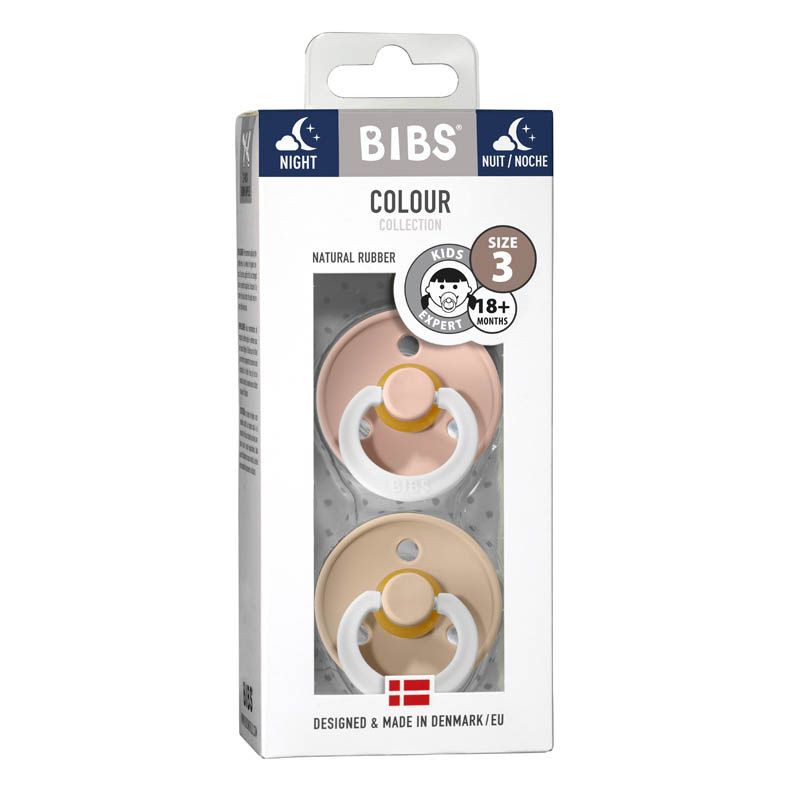 Chupete Bibs Colour Pacifier x 2 - Blush Glow / Vanilla Glow - Tetina De Caucho Natural - Latex - 18M+ - Brilla En La Oscuridad