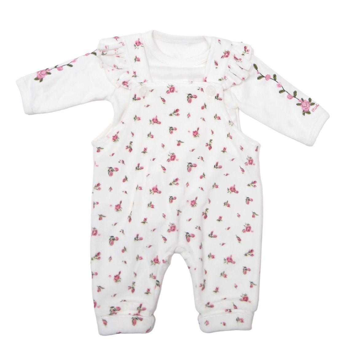 Jardinero Plush Estampado Con Body Bordado Bebe