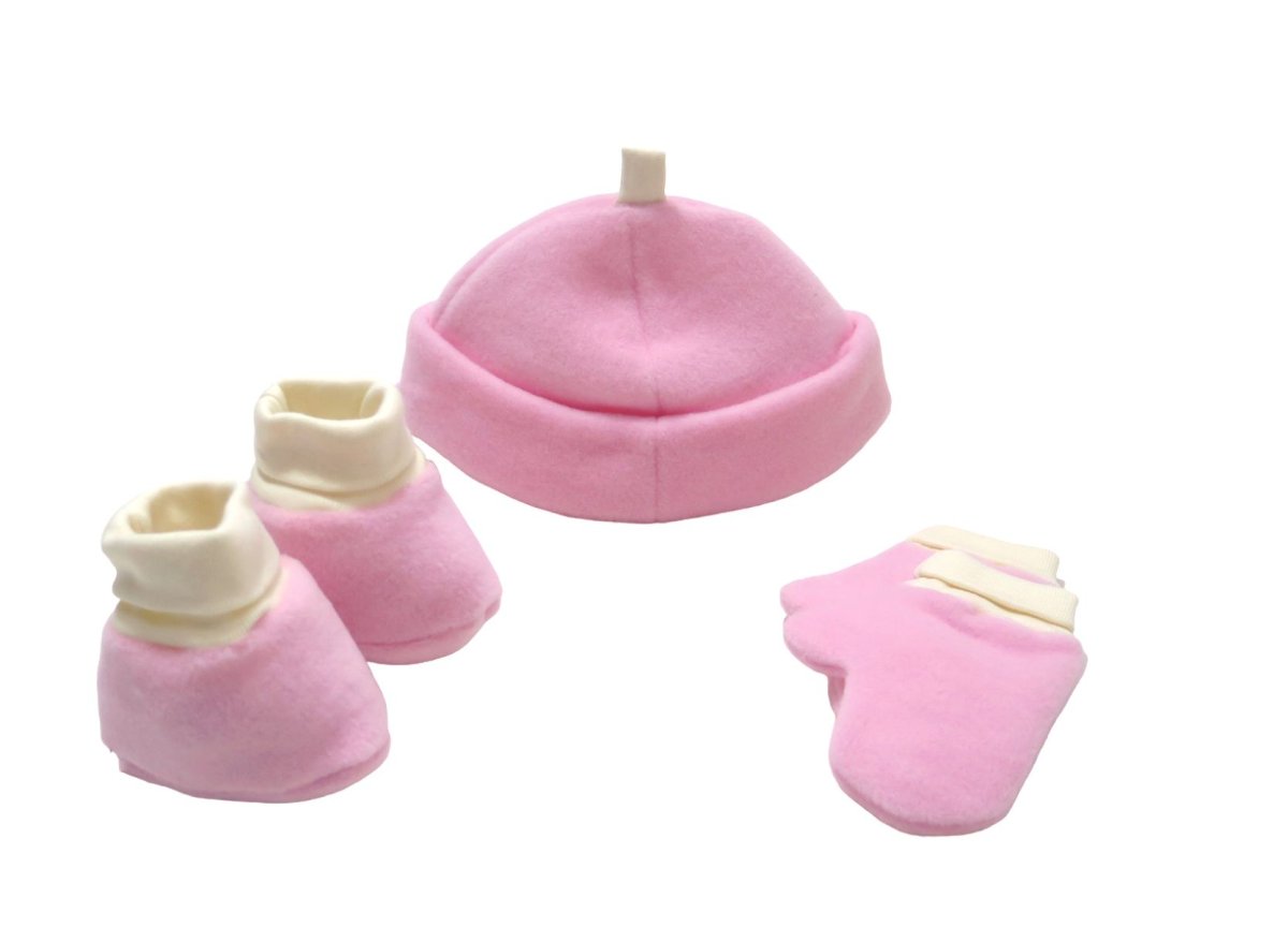 Conjunto de Polar 3 Pieza. Gorro, Escarpines y Mitones con Puño