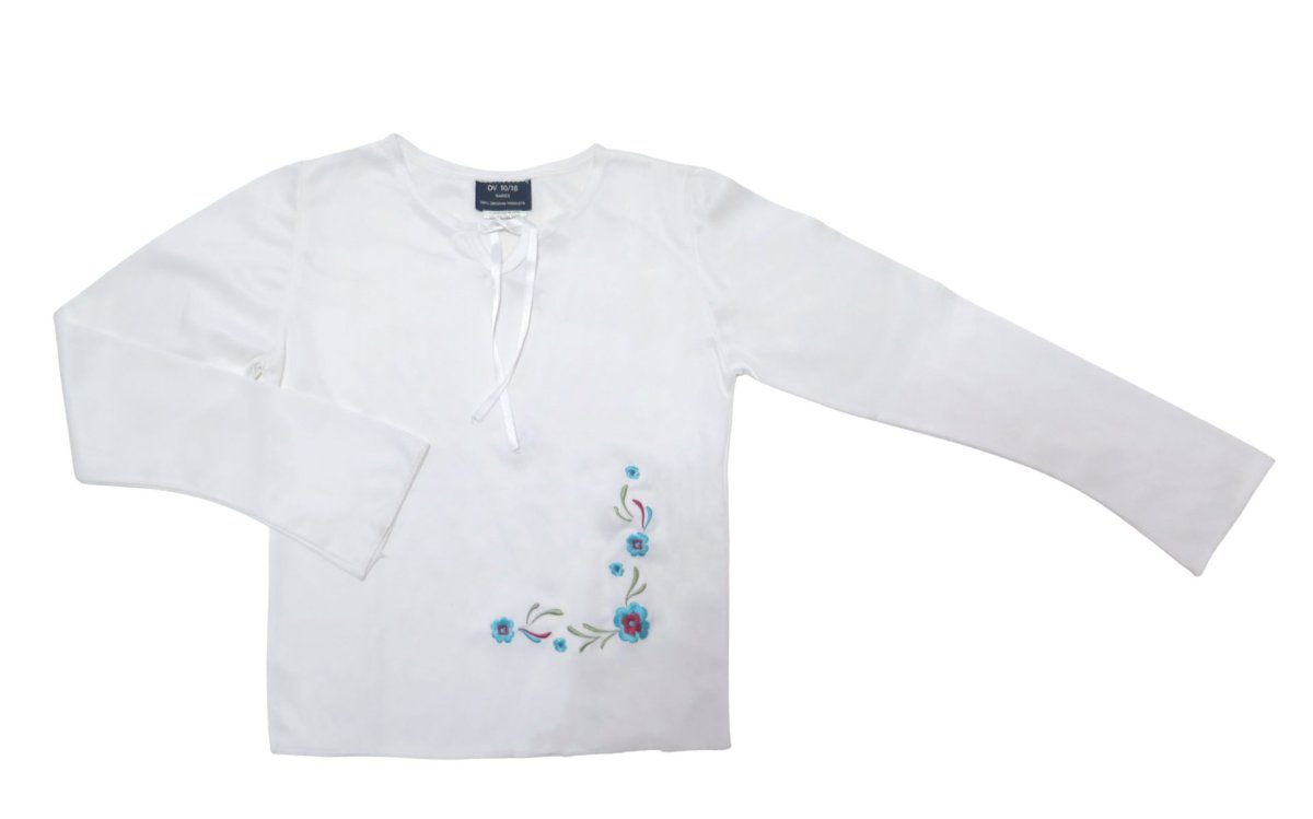 Remeras Chuchi Manga larga bordada con flores en turquesa