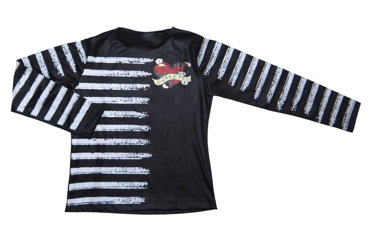 Remeras Chuchi Manga larga con rayas. Corazon estampado