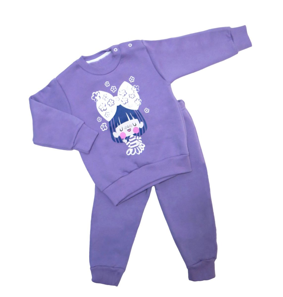 Conjunto De Buzo Con Estampa  Y Pantalon Frizado Bebe