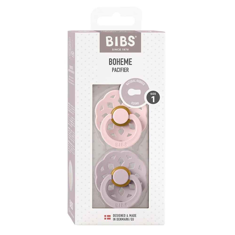 Chupete Bibs Boheme Pacifier x 2 - Blossom / Dusky Lilac  - Tetina De Caucho Natural - Latex - 0 - 6 Meses
