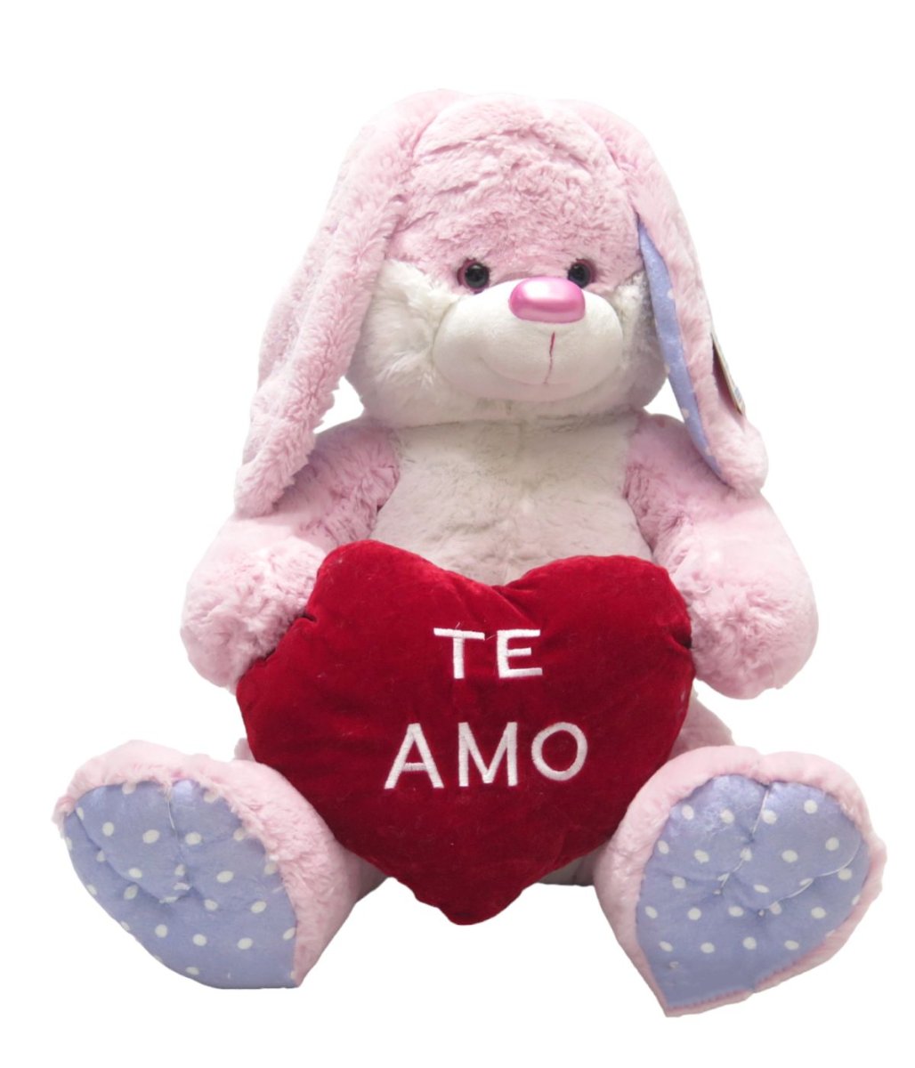 Peluche de conejo sentado con corazon "te Amo"