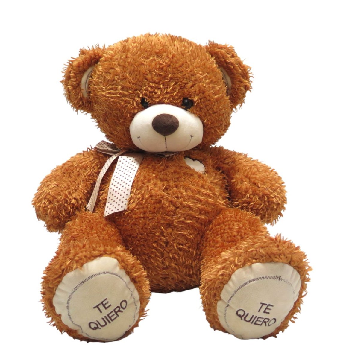 Oso Peluche Grande con lazo en cuello y patas bordadas "Te Quiero"