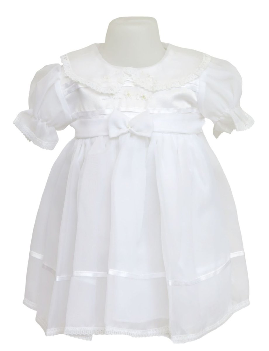 Vestido Bautismo manga corta Gasa bordada