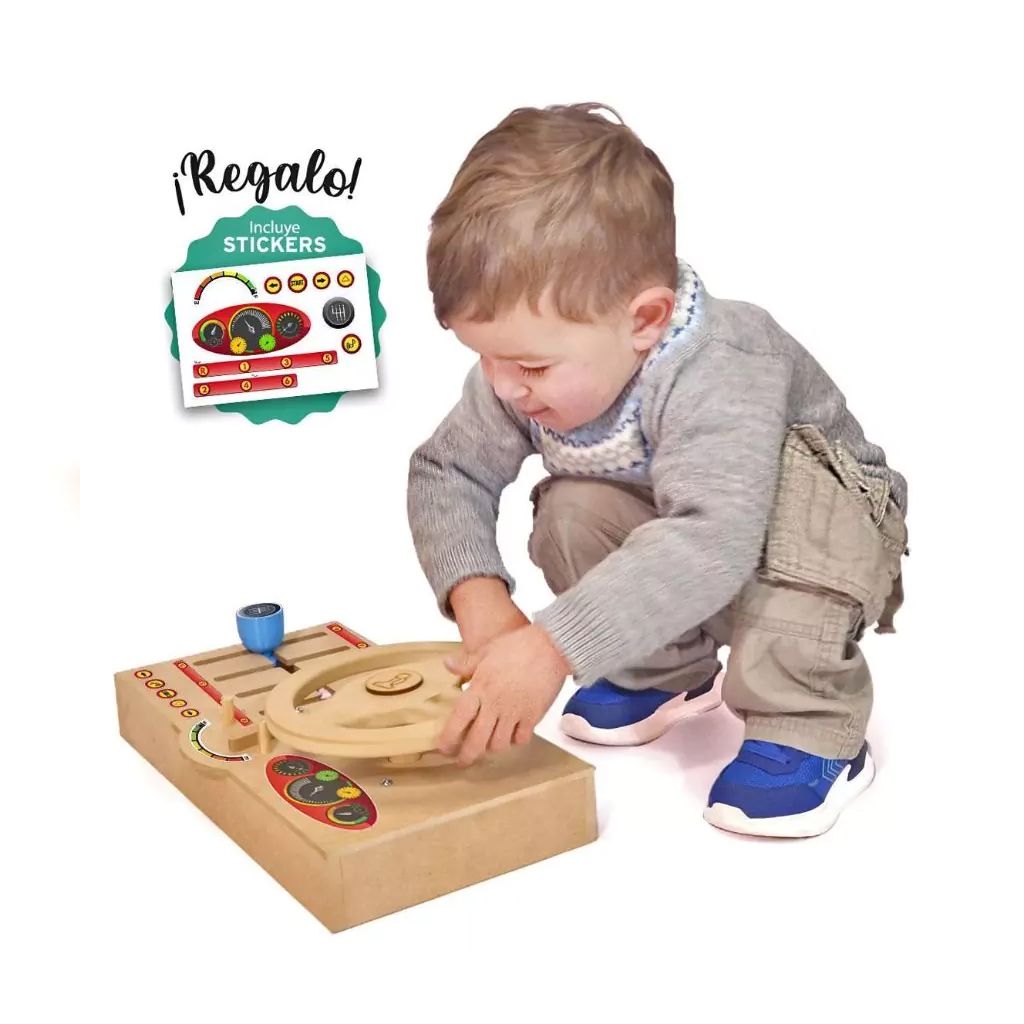 Volante Montessori Tablero Didactico con Palanca de Cambios - En Madera MDF