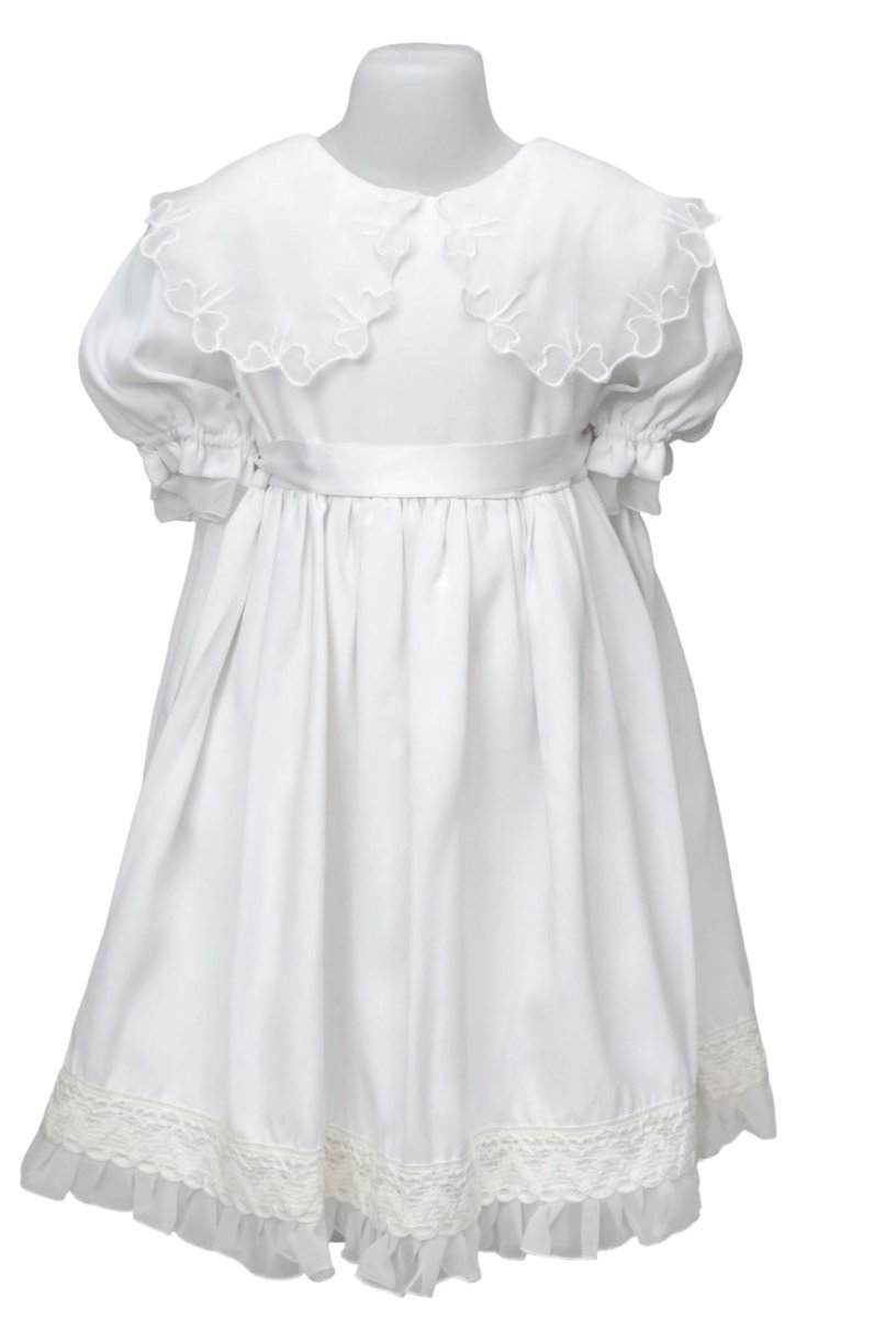 Vestido bautismo Seda fria con cuello bordado manga corta