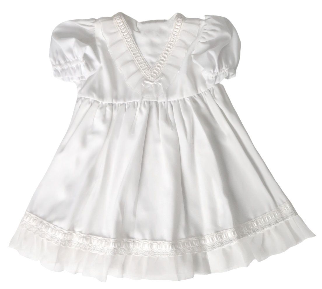 Vestido de Bautismo seda fria y cinta de razo Mangas Cortas