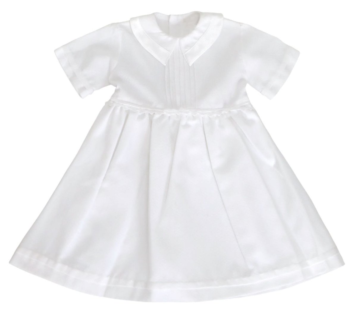 Vestido de Bautismo seda labrada con alforzas manga corta