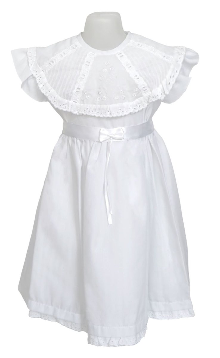 Vestido de Bautismo seda labrada con cuello bordado