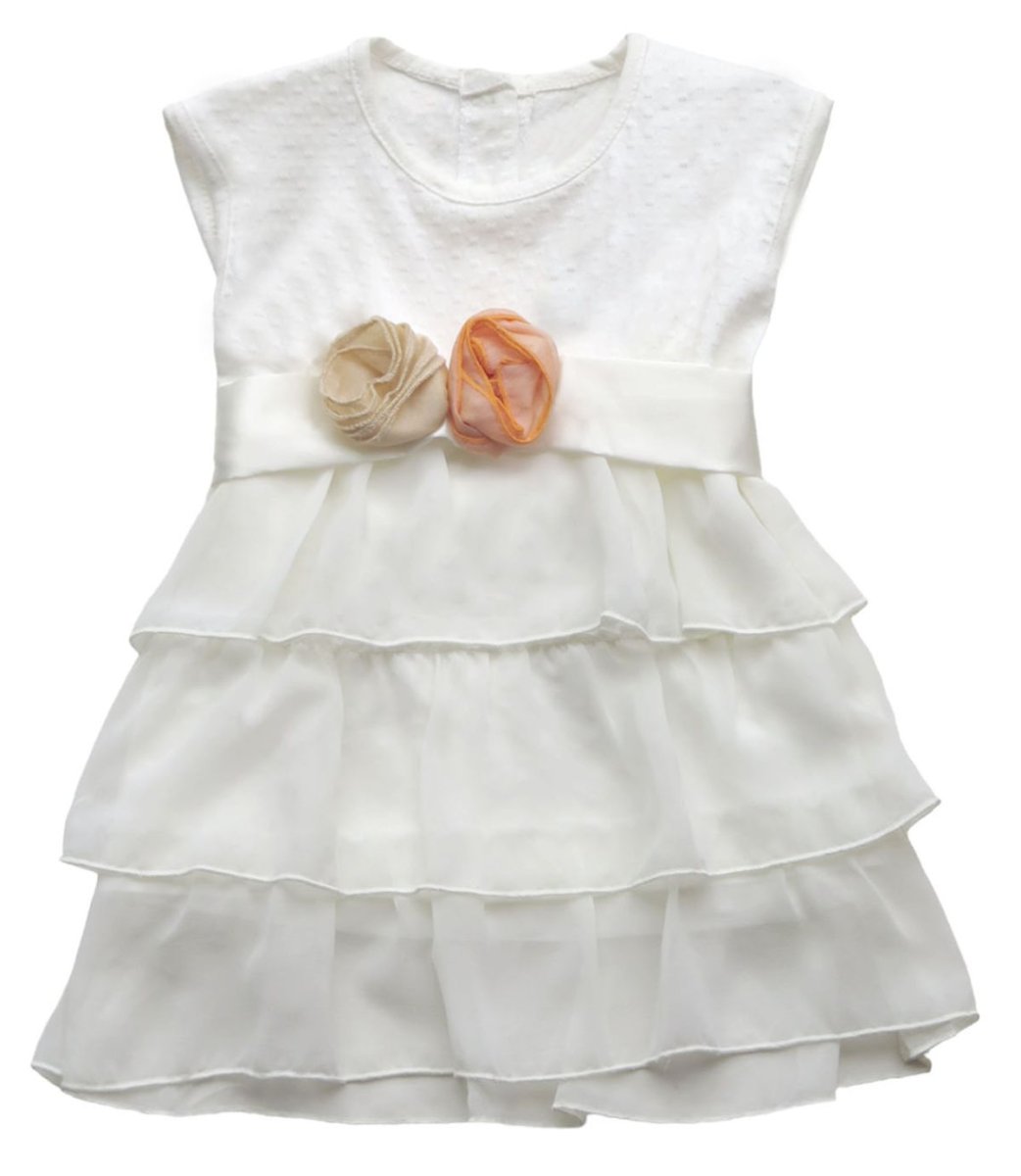 Vestido de Bautismo con falda de gasa con volado sin manga