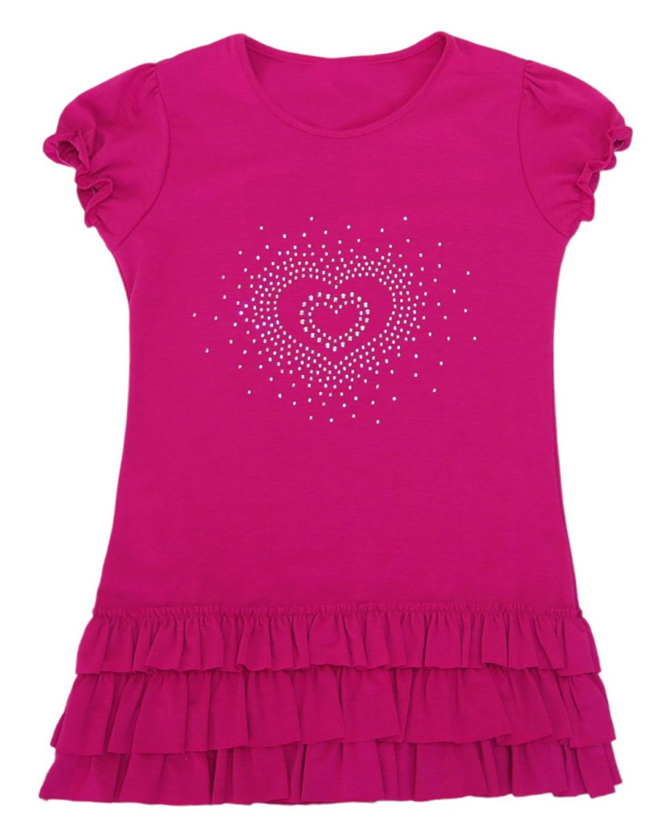 Vestido Modal Con Aplique en strass forma de corazon y volados Manga Corta