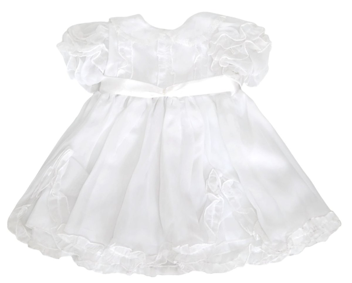 Vestido Bautismo de gasa bolados y alforza