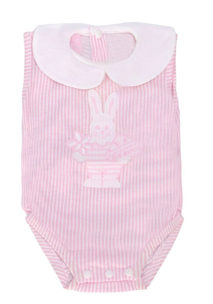 Body sin Mangas con Cuello Baby Estampado Rayado y Conejo Bordado