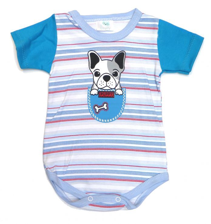 Body De Vestir Algodón Estampado Con Rayas Manga Corta