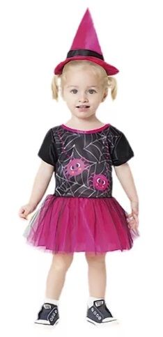 Disfraz Halloween Brujita con Arañitas y Sombrero