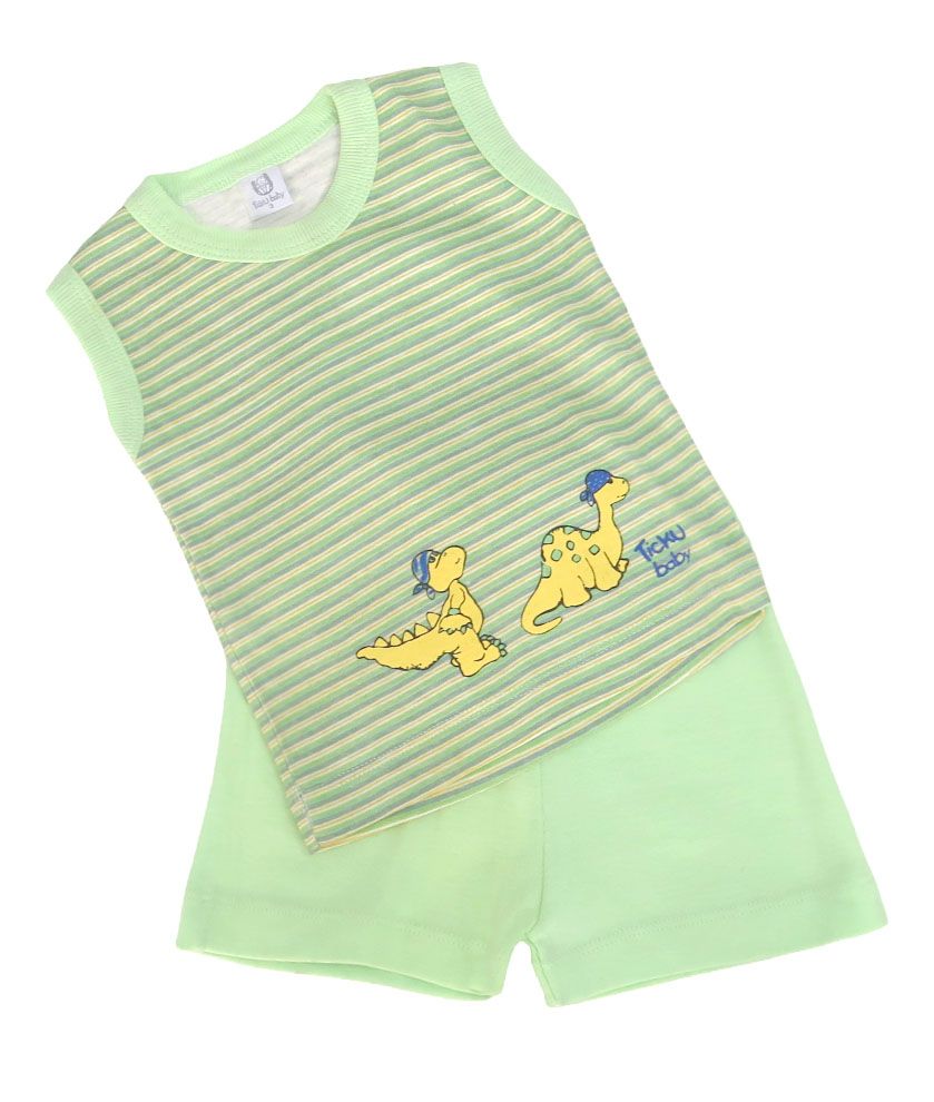Conjunto Algodon Musculosa y Short Rayado Estampado Dinosaurio