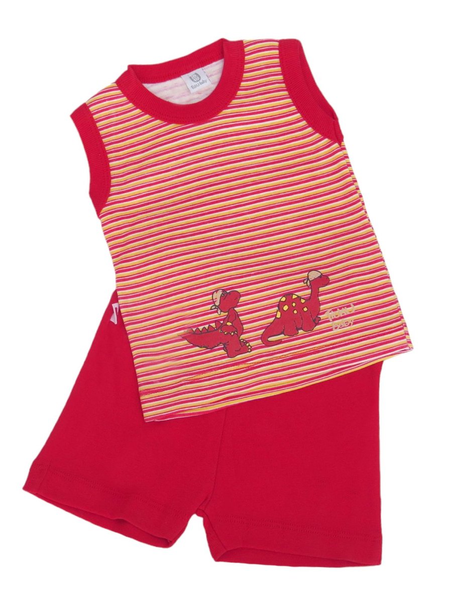 Conjunto Algodon Musculosa y Short Rayado Estampado Dinosaurio