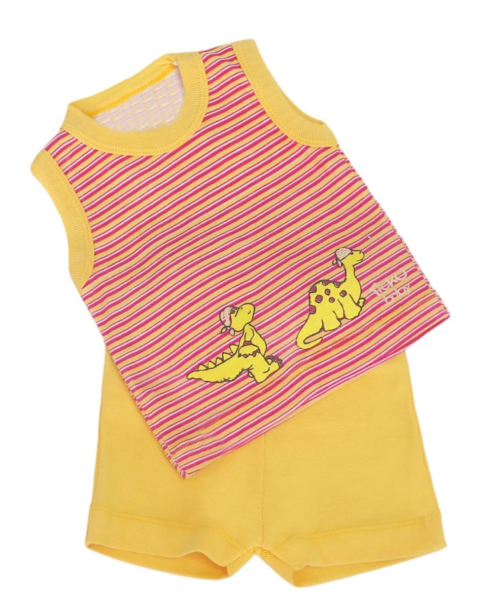 Conjunto Algodon Musculosa y Short Rayado Estampado Dinosaurio