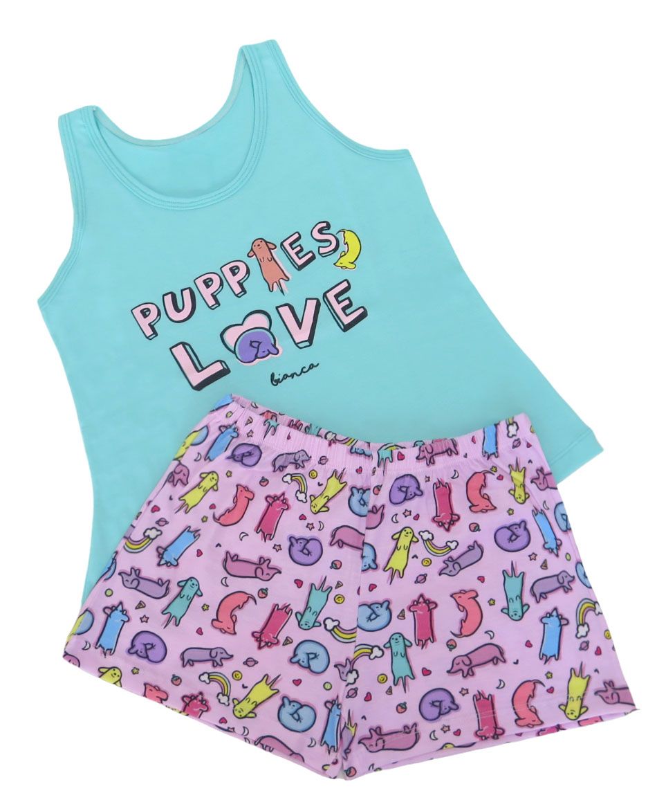 Pijama De Algodon Con Estampa Nena ( Musculosa-Short)
