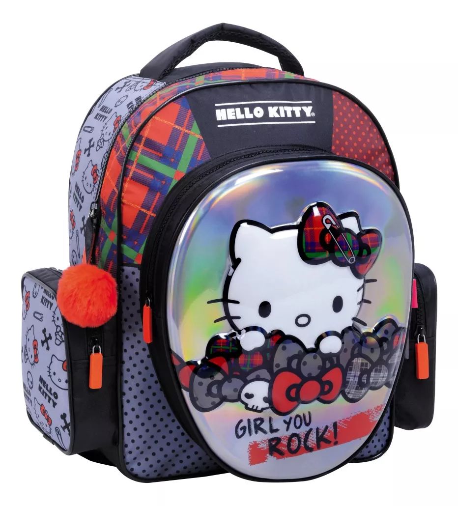 Mochila Espalda Hello Kitty - Frente Semi Rigido Relieve 3D - 17 Pulgadas