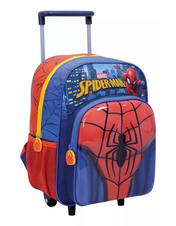 Mochila Con Carro Jardin Spiderman - Hombre Araña - Frente Semi Rigido Relieve 3D - 12 Pulgadas