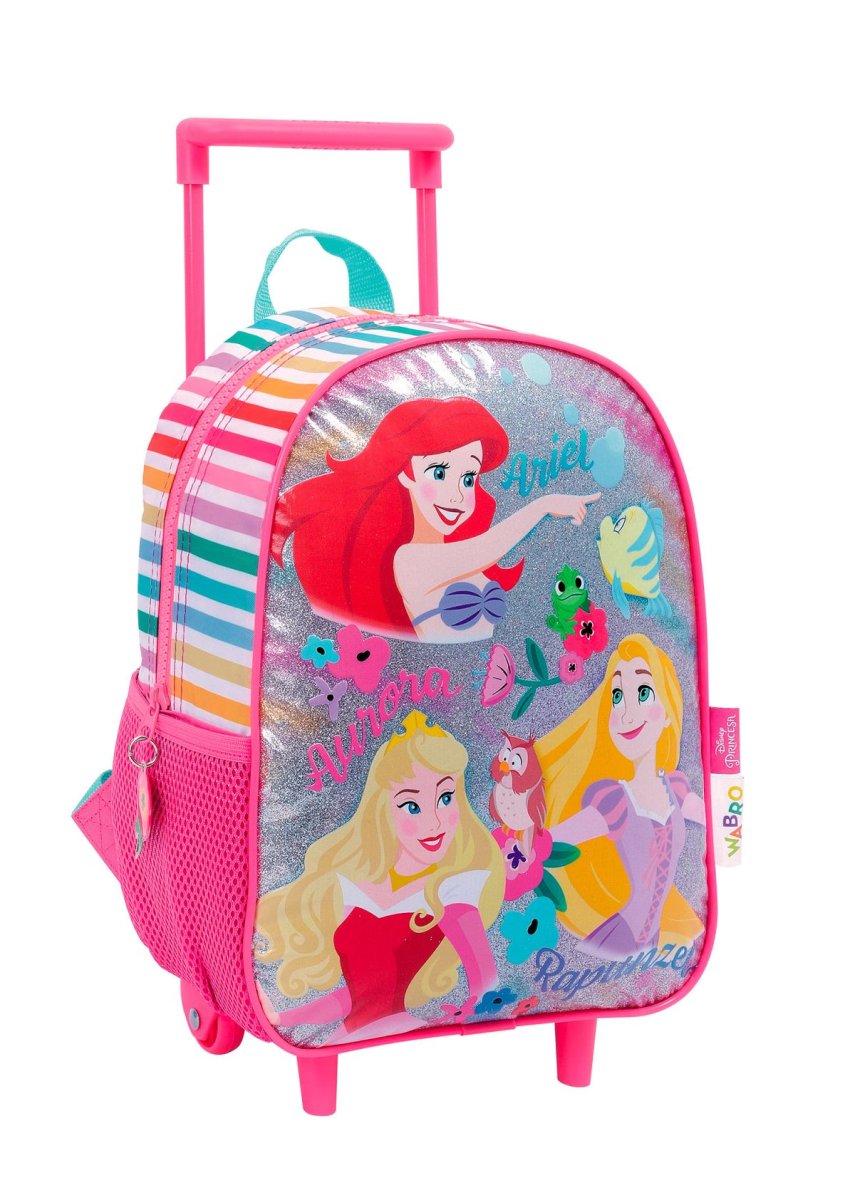 Mochila Con Carro Jardin Princesas - Ariel, Rapunzel, Aurora - 12 Pulgadas