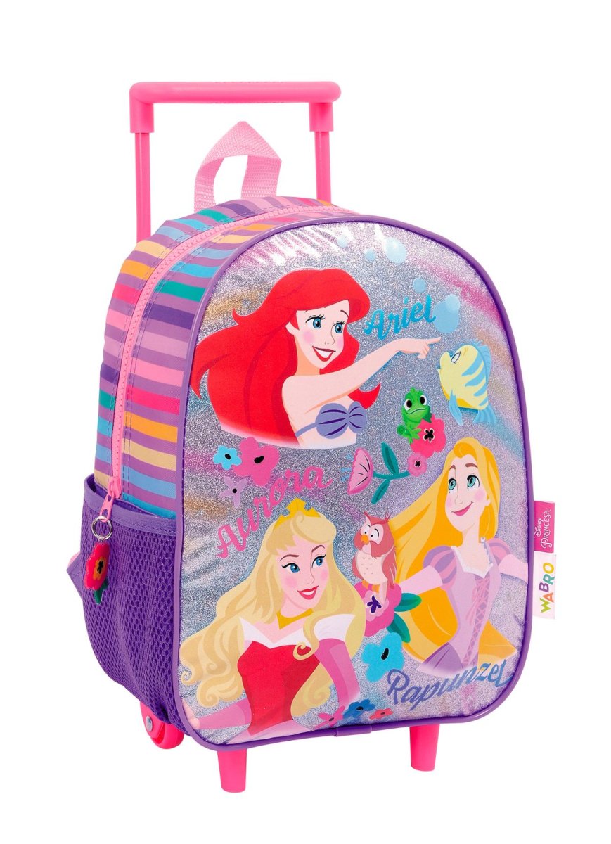 Mochila Con Carro Jardin Princesas - Ariel, Rapunzel, Aurora - 12 Pulgadas