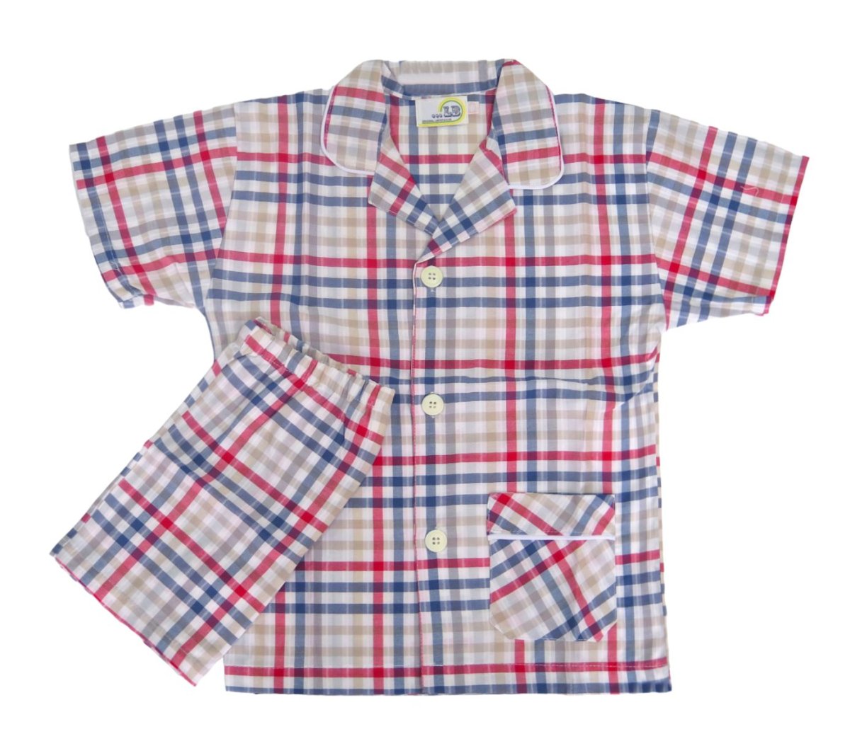 Pijama De Algodon A Cuadros Con Botones Adelante