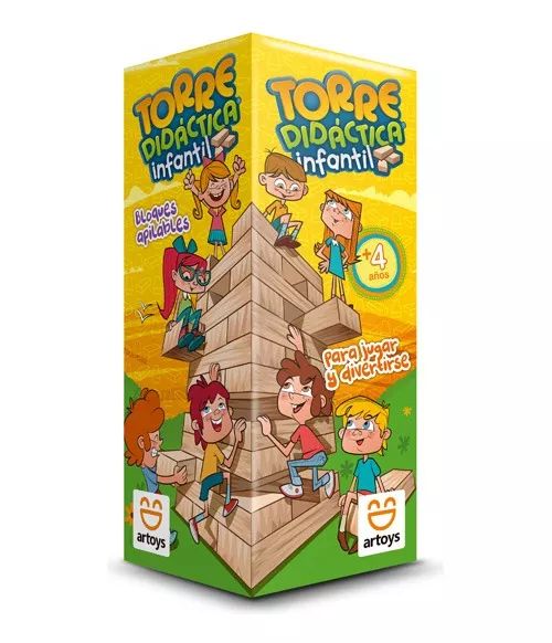 Torre Didactica Infantil - Apilable de Madera Tipo Jenga - 39 Piezas