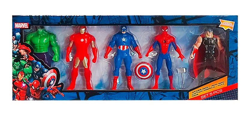 Set 5 Muñecos Figuras Avengers 10cm - Hulk, Iron Man, Capitán América, Spiderman, Thor