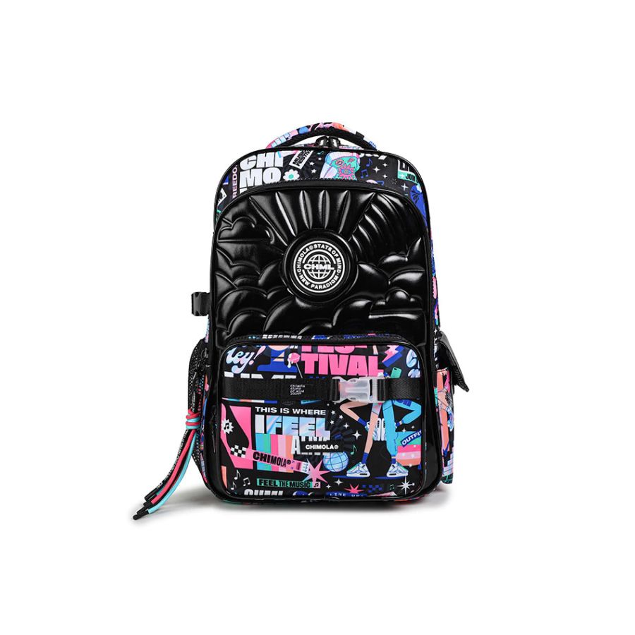 Mochila De Espalda Trama Relieve Festival Black - Estampado - 18 Pulgadas