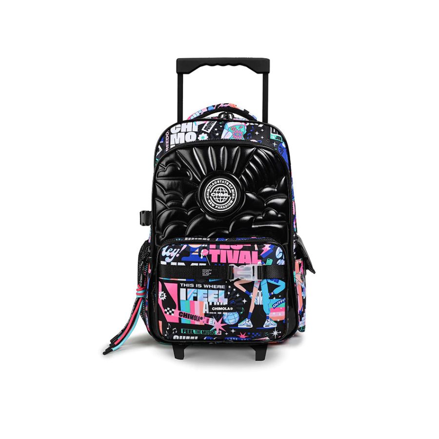 Mochila Con Carro Trama Relieve Festival Black - Estampado - 18 Pulgadas