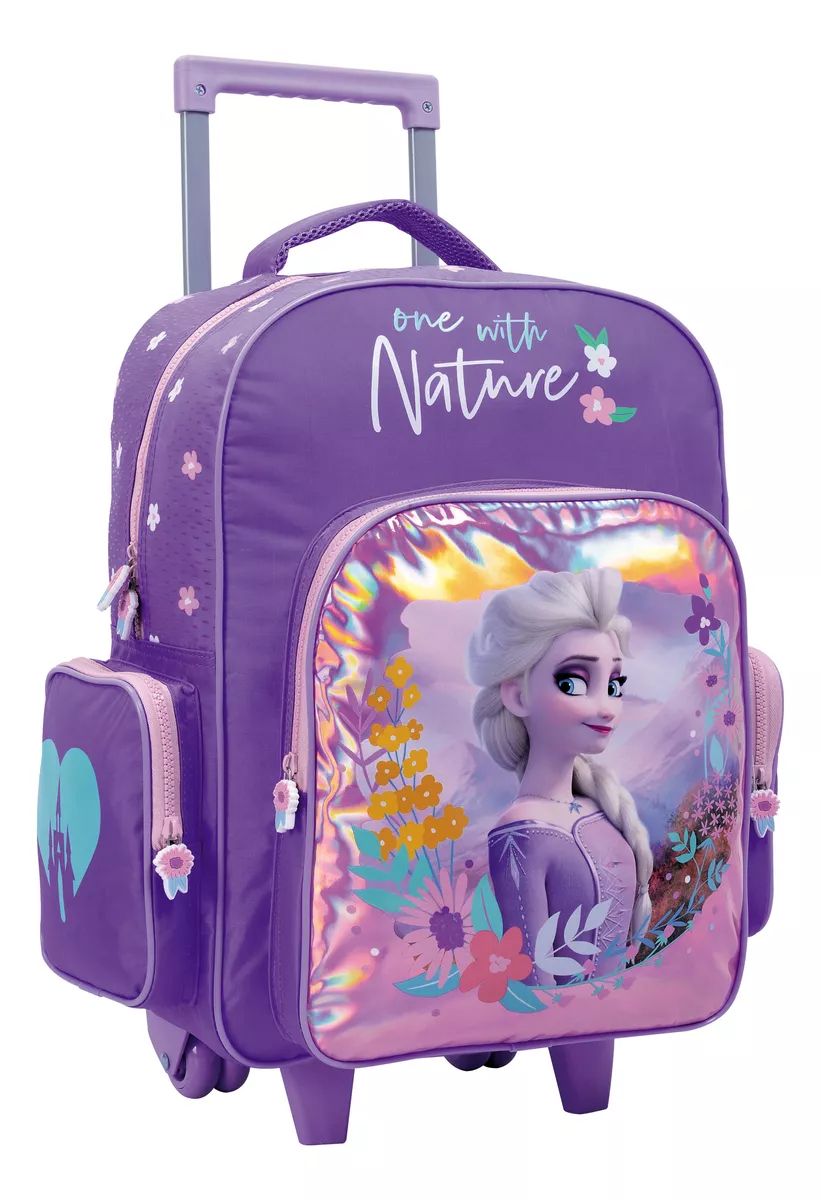 Mochila Con Carro Frozen - 12 Pulgadas - Con Bolsillo Frontal