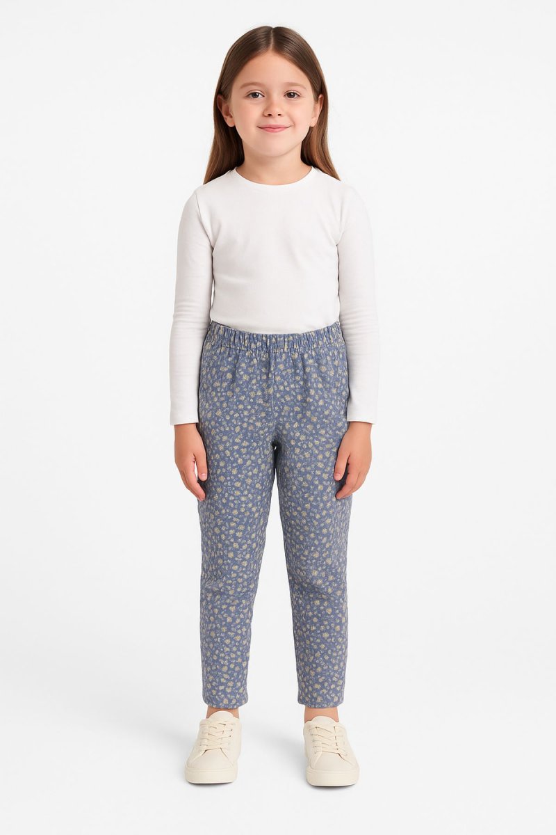 Pantalon de Corderoy estampado de flores con cintura Elastizada