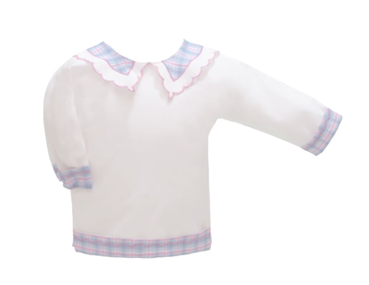 Batita Linon con cuello cuadrille prendida Atras Manga Larga