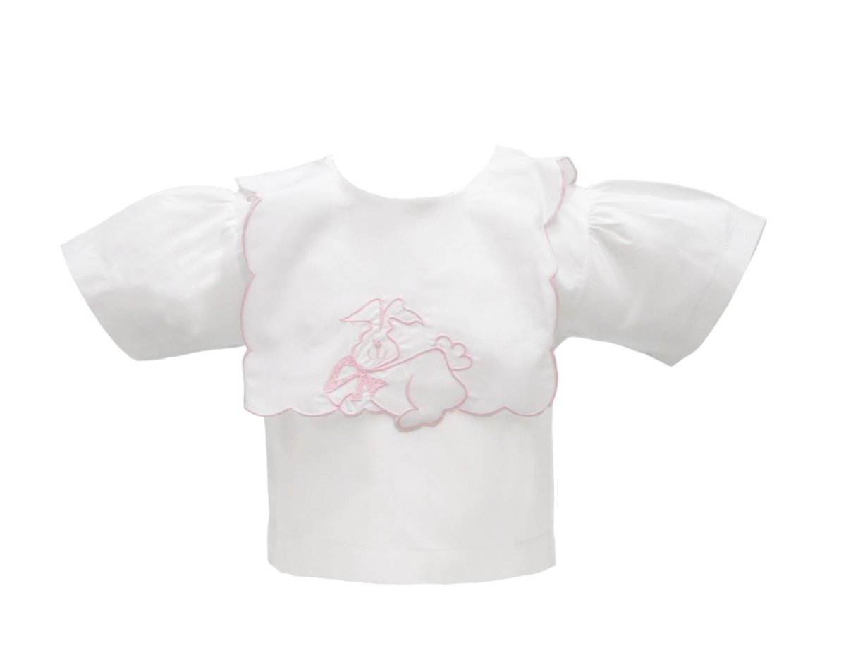 Batita de Linon con cuello Bordado de Conejo Prendida atras Manga Larga