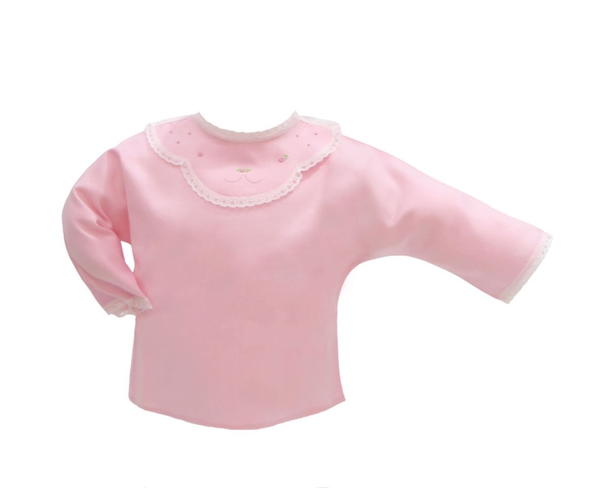 Batita  de Viyela con Cuello y  flores Rococo Manga Larga