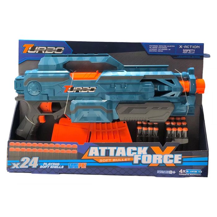Pistola Rifle Arma Lanza Dardos Electronica Attack Force Turbo X24 Dardos Descarga Rapida